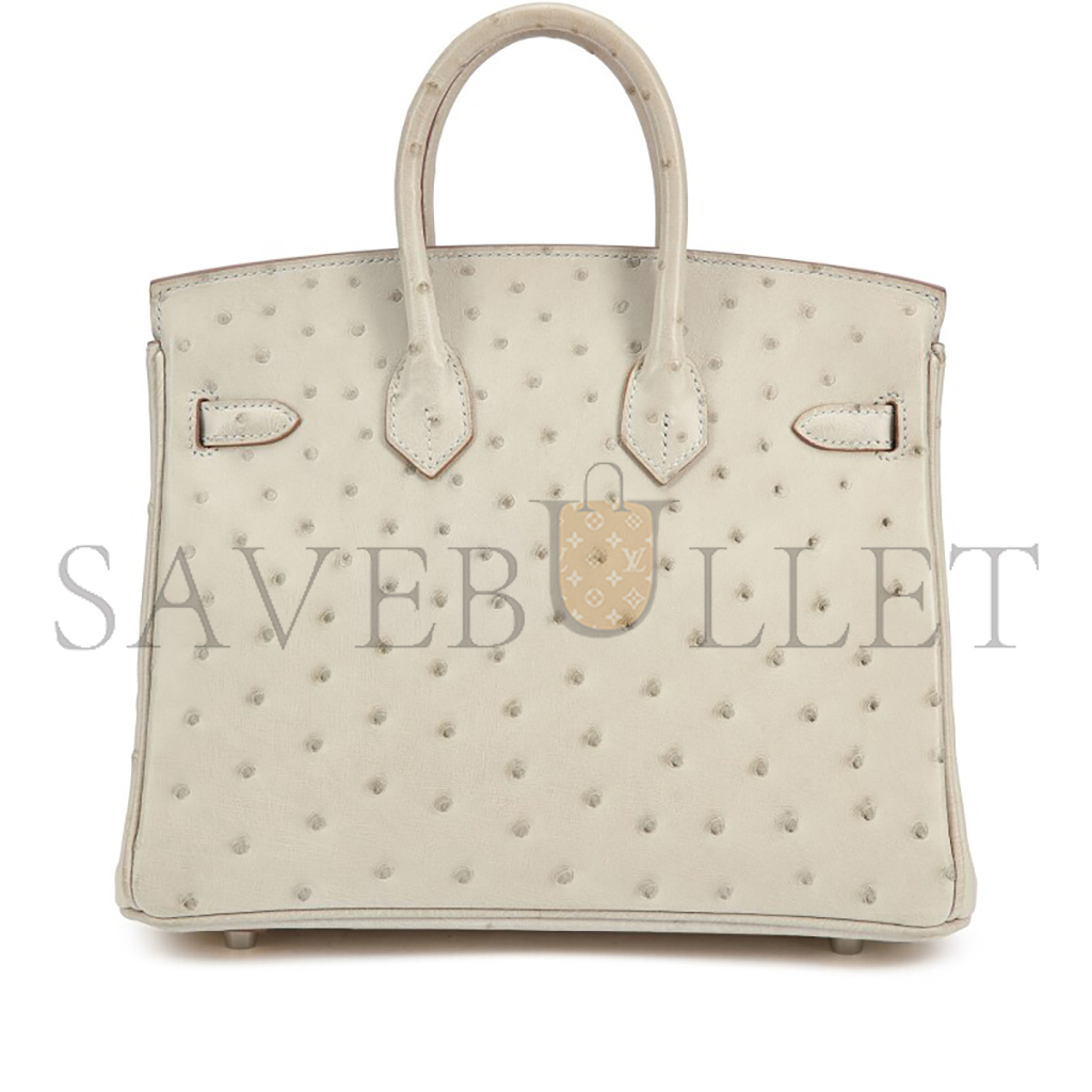 HERMÈS MASTER BIRKIN 25 OSTRICH LEATHER MILKSHAKE WHITE SILVER BUCKLE H041944CK96 (25*20*13cm)